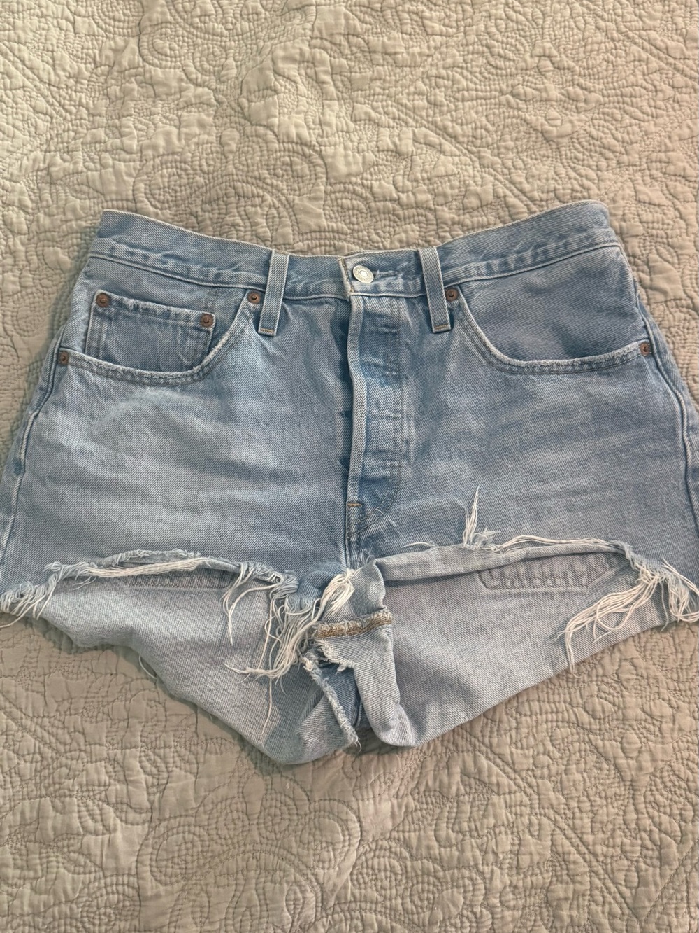 Levi’s 501 Premium Light Wash Distressed Cutoff Denim Shorts